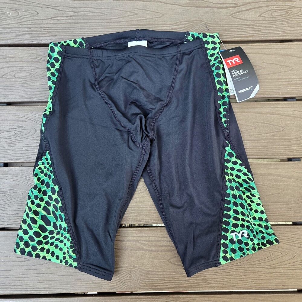 TYR Durafast Lite Swimsuit Swarm Men’s Jammer Black/ Green Sz 30 NEW